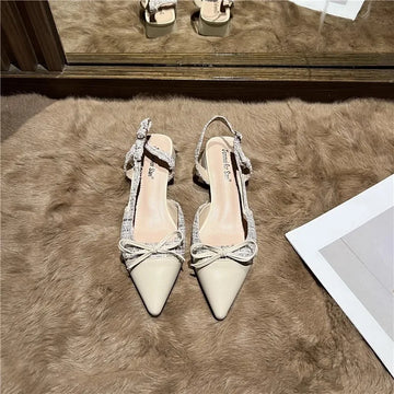 Xajzpa New Style Luxury Women's Closed Girls Bowknot Low High Fashion Stiletto Pointed Toe Buckle High Heels Party Prom Shoes